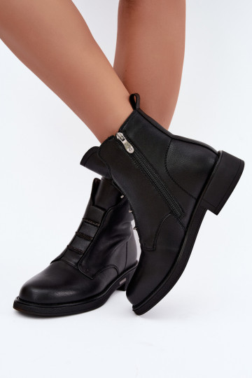 Wärmende Damen-Stiefeletten aus Kunstleder mit breiten Absätzen D&A CR62-3429 schwarz 2
