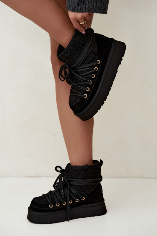Schneestiefel aus Kunstveloursleder mit Fell D&A GR62-6021 schwarz