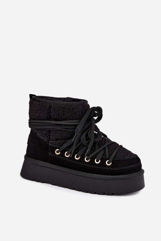 Schneestiefel aus Kunstveloursleder mit Fell D&A GR62-6021 schwarz