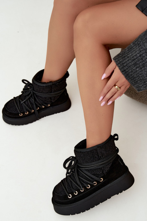 Schneestiefel aus Kunstveloursleder mit Fell D&A GR62-6021 schwarz