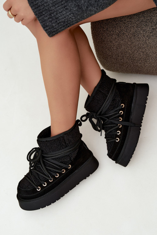 Schneestiefel aus Kunstveloursleder mit Fell D&A GR62-6021 schwarz