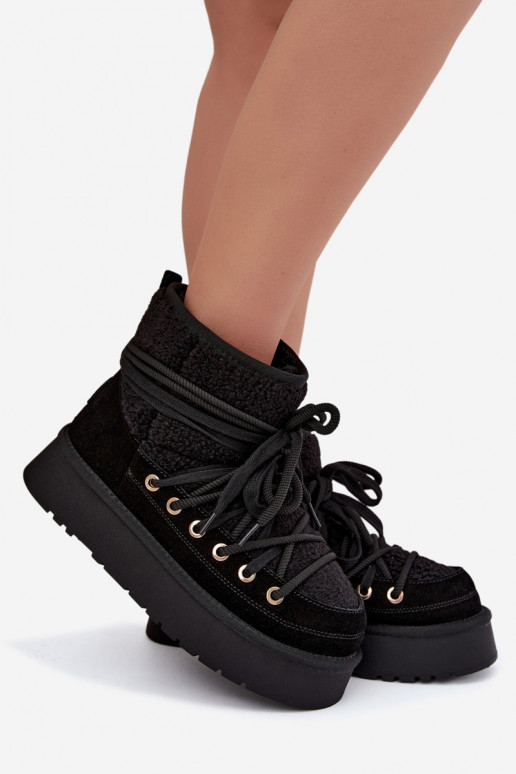 Schneestiefel aus Kunstveloursleder mit Fell D&A GR62-6021 schwarz