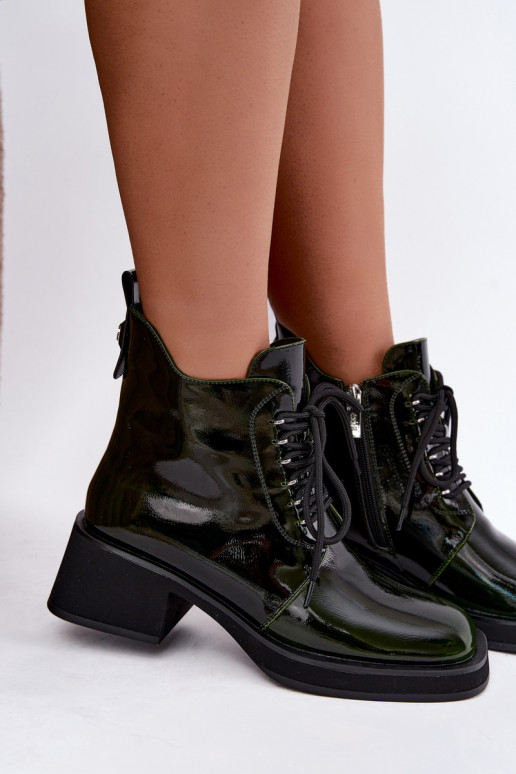 Wärmende Stiefeletten aus Kunstleder mit Lackeffekt Klocke GOE UU2N4129 khaki