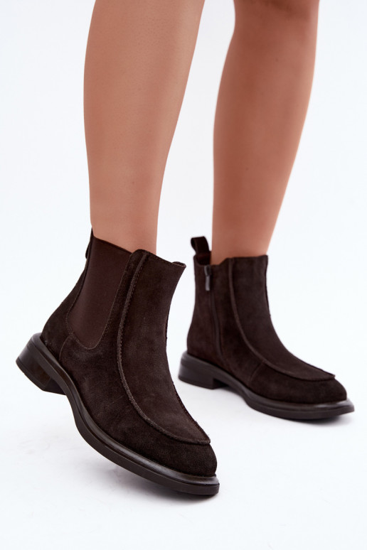 Wärmende Damen-Stiefeletten aus Kunstveloursleder Sergio Leone BT-31 schokoladenfarben