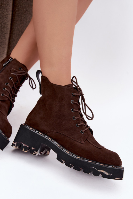 Wärmende Stiefeletten aus Kunstveloursleder Artiker 59C0247 schokoladenfarben