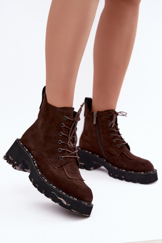 Wärmende Stiefeletten aus Kunstveloursleder Artiker 59C0247 schokoladenfarben