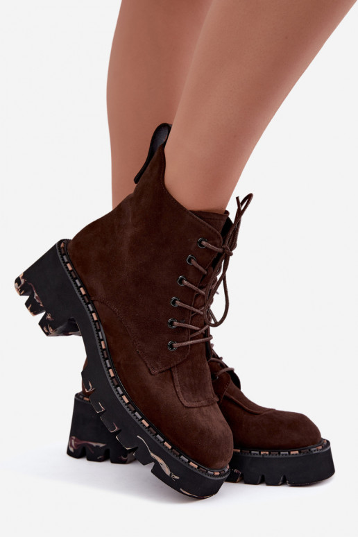 Wärmende Stiefeletten aus Kunstveloursleder Artiker 59C0247 schokoladenfarben
