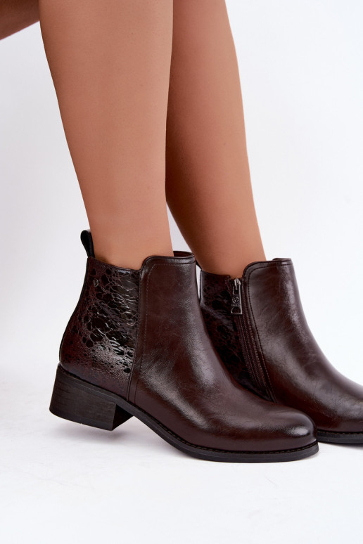 Wärmende Stiefeletten aus Kunstleder mit niedrigem Absatz Vinceza 133133 schokoladenfarben