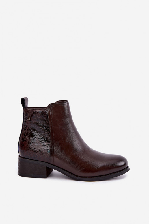Wärmende Stiefeletten aus Kunstleder mit niedrigem Absatz Vinceza 133133 schokoladenfarben