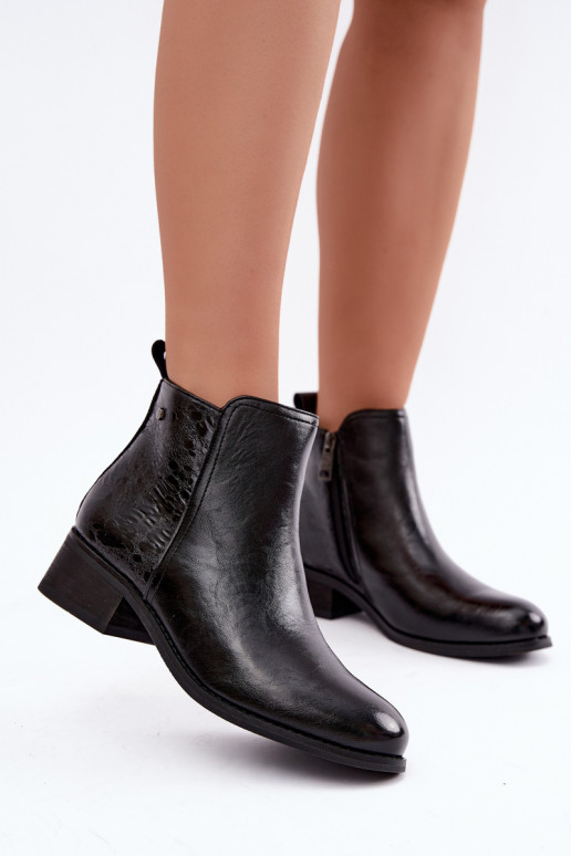 Wärmende Stiefeletten aus Kunstleder mit niedrigem Absatz Vinceza 133133 schwarz