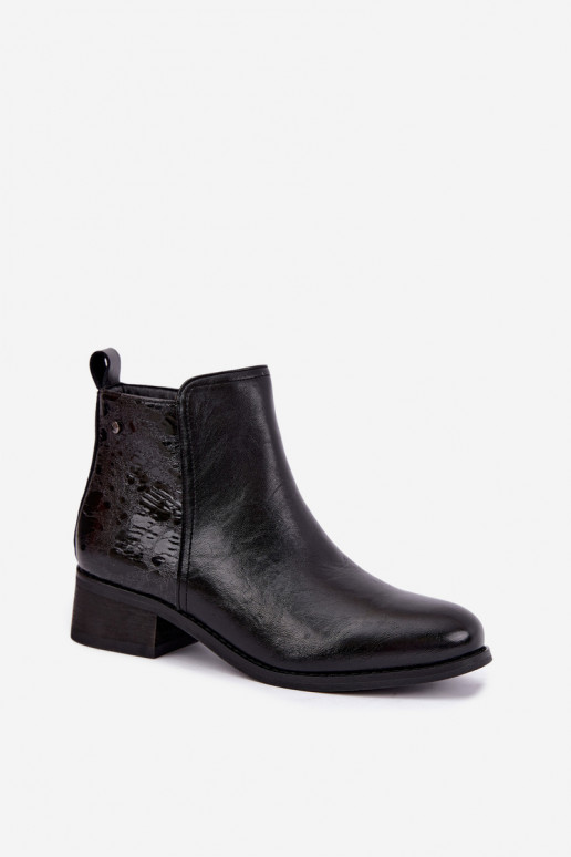 Wärmende Stiefeletten aus Kunstleder mit niedrigem Absatz Vinceza 133133 schwarz