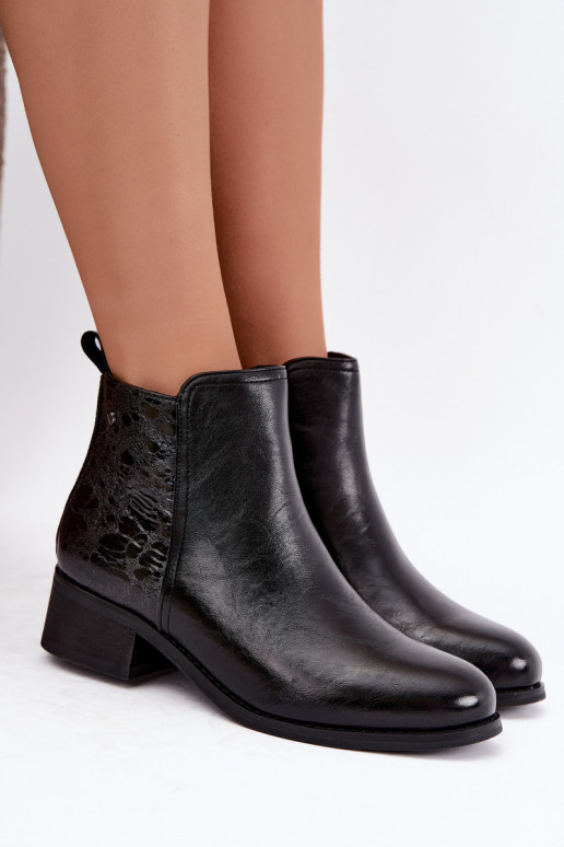 Wärmende Stiefeletten aus Kunstleder mit niedrigem Absatz Vinceza 133133 schwarz