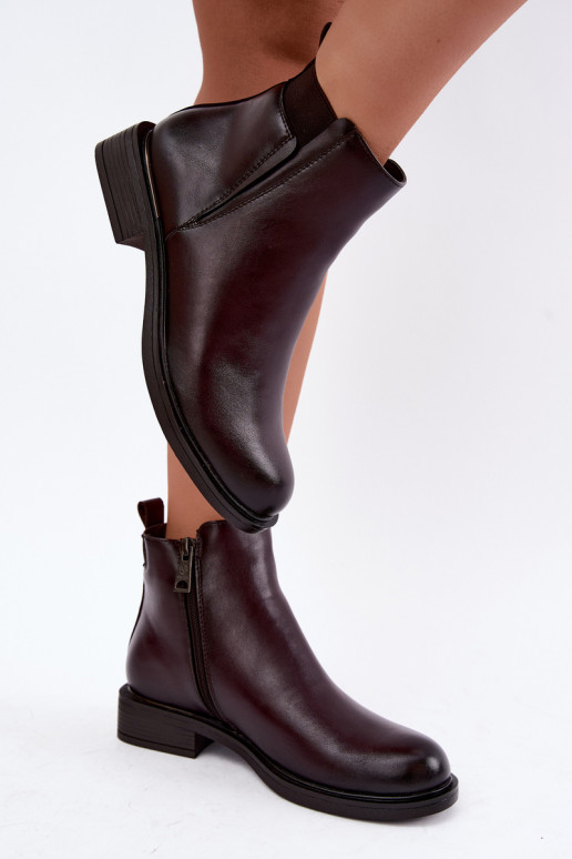 gefütterte Damen-Stiefeletten mit breiten Absätzen Vinceza 58690 in bordeaux