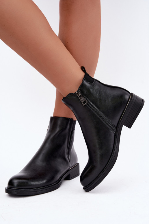 gefütterte Damen-Stiefeletten mit breiten Absätzen Vinceza 58690 in schwarz