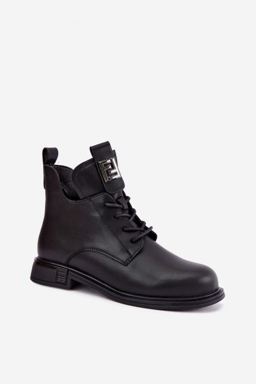 gefütterte Stiefeletten mit breiten Absätzen und Ornamenten D&A MK62-7034 in schwarz