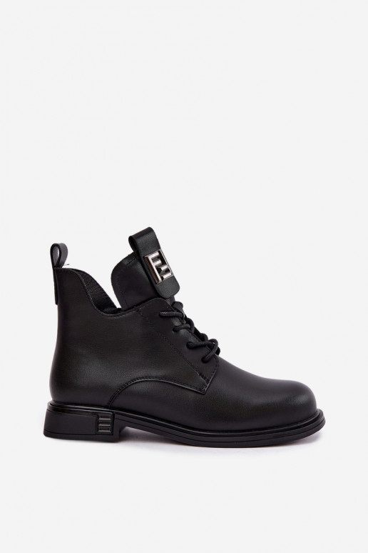 gefütterte Stiefeletten mit breiten Absätzen und Ornamenten D&A MK62-7034 in schwarz