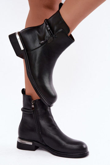 gefütterte Damen-Stiefeletten mit verzierten Absätzen D&A MK62-7025 in schwarz