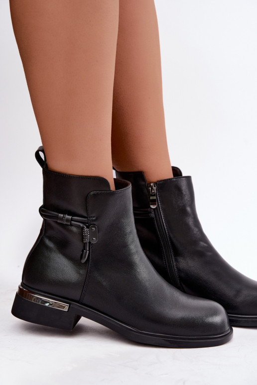 gefütterte Damen-Stiefeletten mit verzierten Absätzen D&A MK62-7025 in schwarz