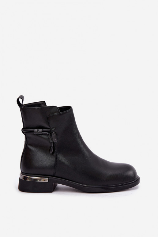 gefütterte Damen-Stiefeletten mit verzierten Absätzen D&A MK62-7025 in schwarz