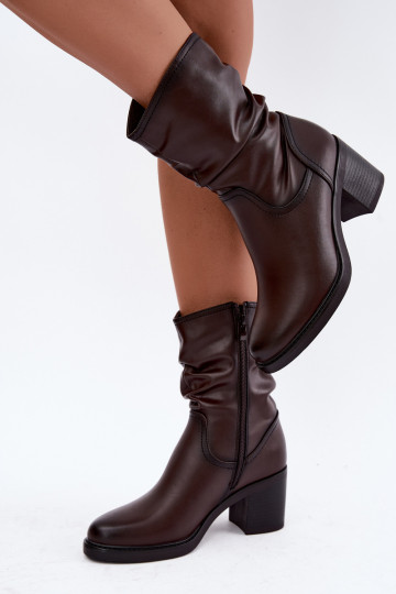 gefütterte Stiefeletten mit Rüschen und Absätzen Sergio Leone BT-60 in schokoladenbraun