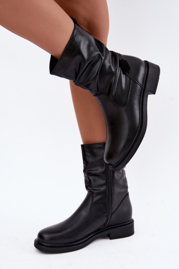 gefütterte zerknitterte Stiefeletten mit breiten Absätzen Sergio Leone BT-08 in schwarz