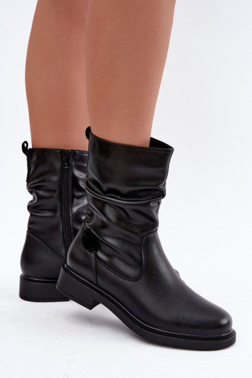 gefütterte zerknitterte Stiefeletten mit breiten Absätzen Sergio Leone BT-08 in schwarz