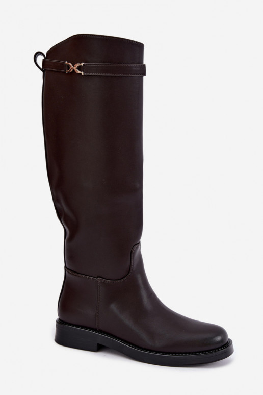 Stiefel mit breiten AbsätzenDekoracyjnym Streifenem CzekoladoZue Famina