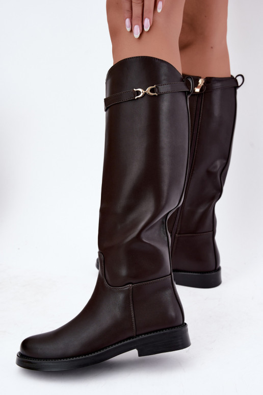 Stiefel mit breiten AbsätzenDekoracyjnym Streifenem CzekoladoZue Famina