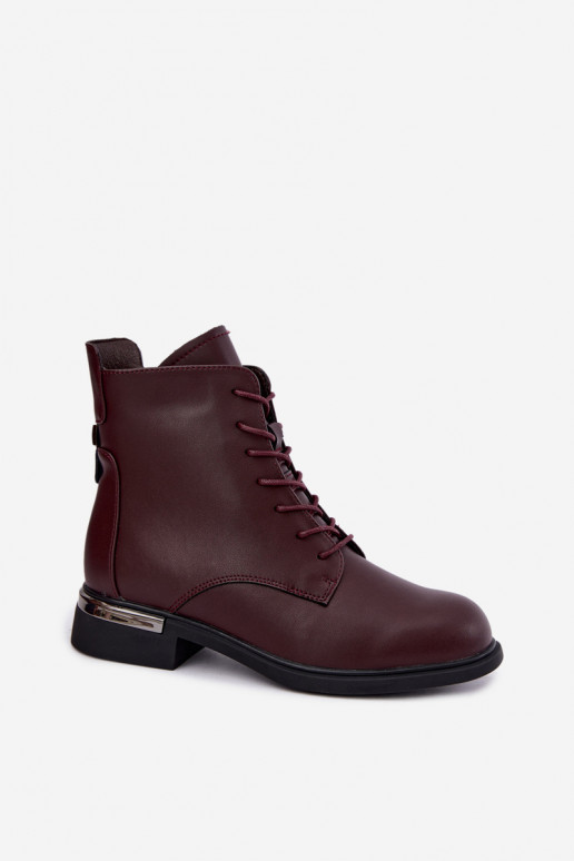 Leder-Stiefeletten isoliert mit breiten Absätzen in burgunderfarbener Farbe Vinceza 86450