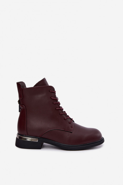 Leder-Stiefeletten isoliert mit breiten Absätzen in burgunderfarbener Farbe Vinceza 86450