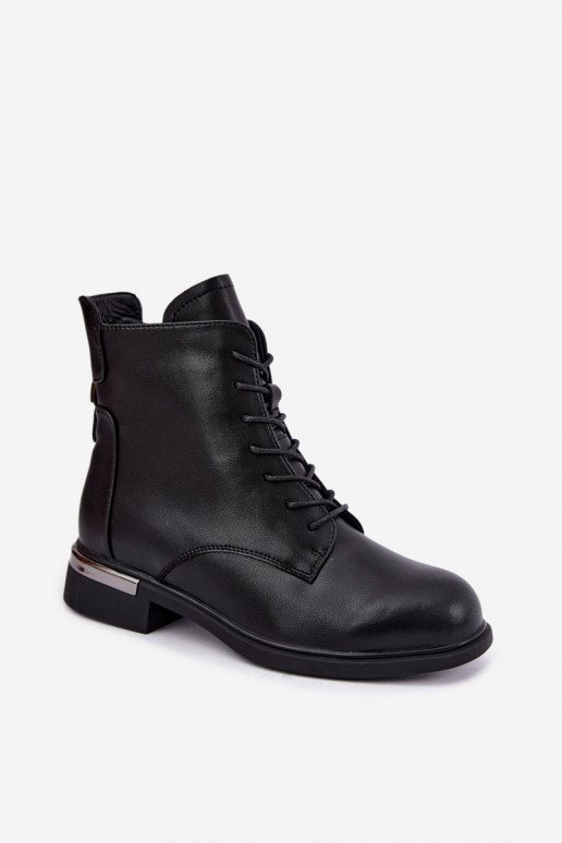 Leder-Stiefeletten isoliert mit breiten Absätzen in schwarzer Farbe Vinceza 86450