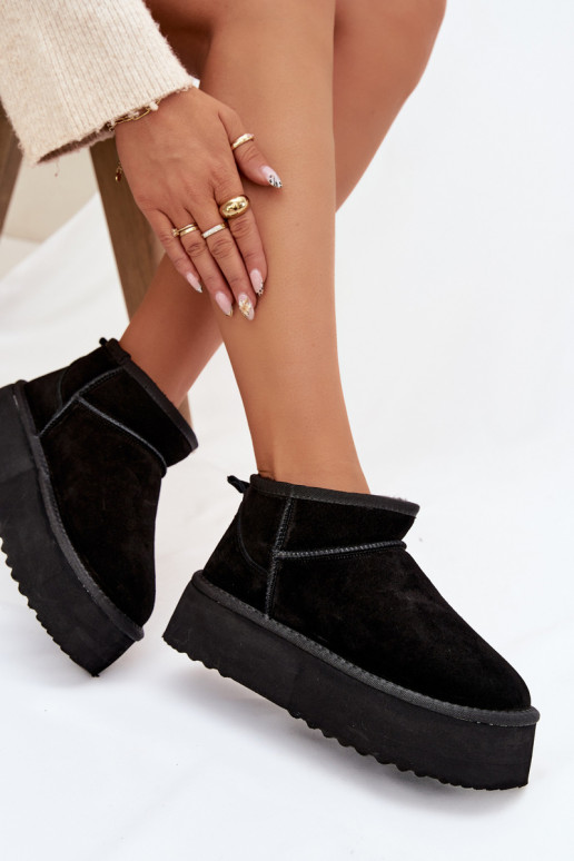 Damen Schneestiefel aus Kunstveloursleder in Schwarz
