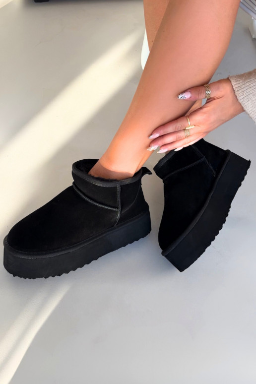 Damen Schneestiefel aus Kunstveloursleder in Schwarz