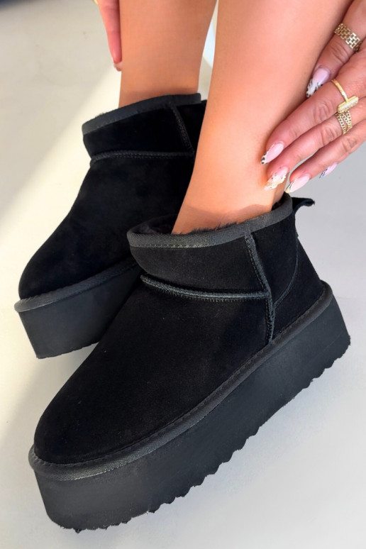 Damen Schneestiefel aus Kunstveloursleder in Schwarz