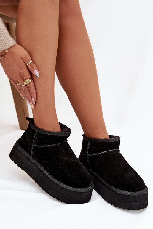 Damen Schneestiefel aus Kunstveloursleder in Schwarz