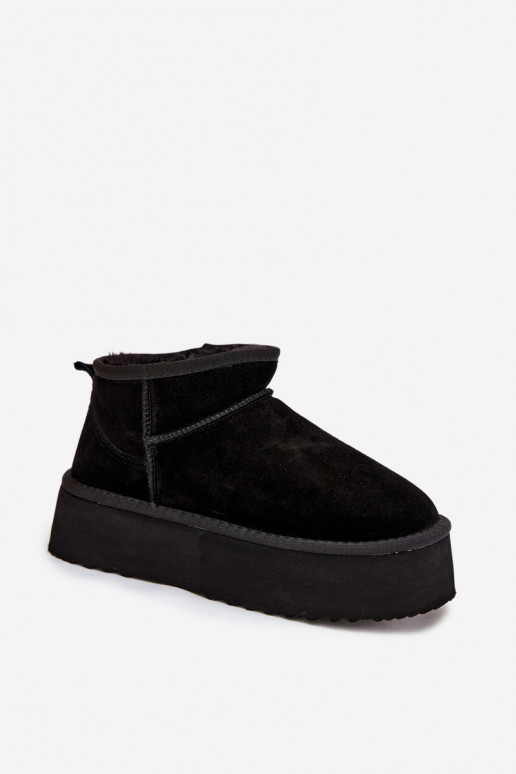 Damen Schneestiefel aus Kunstveloursleder in Schwarz
