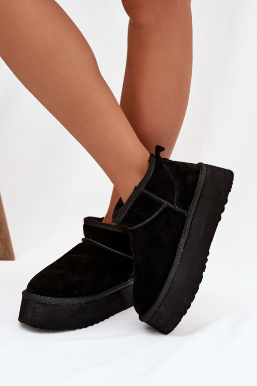 Damen Schneestiefel aus Kunstveloursleder in Schwarz