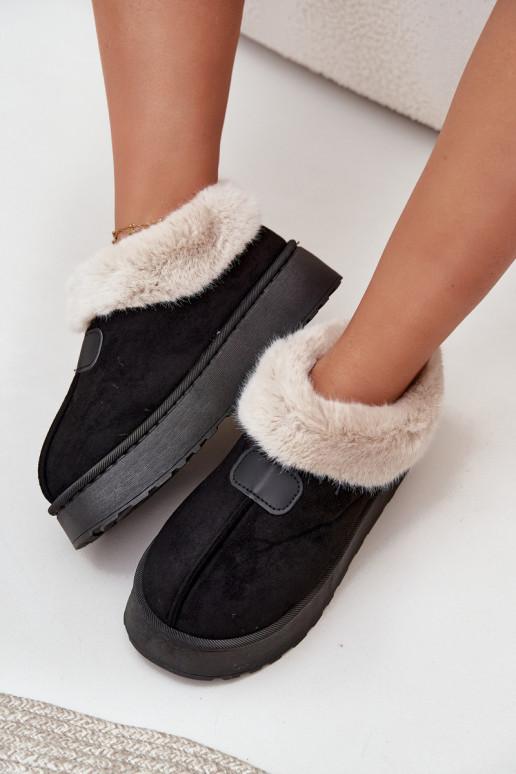 Damen Schneestiefel mit Plattform und Fell in schwarzer Farbe Calyra