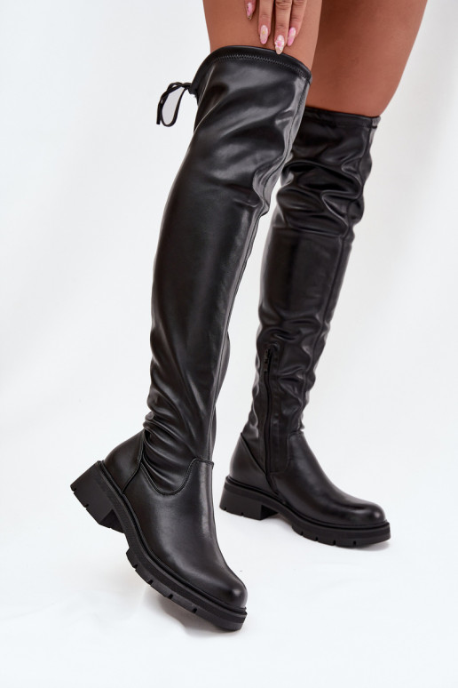 Damen Stiefel über dem Knie mit stilvollen Details in schwarzer Farbe Rylissa