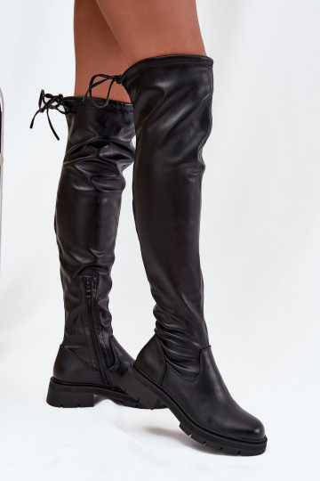 Damen Stiefel über dem Knie mit stilvollen Details in schwarzer Farbe Rylissa 2