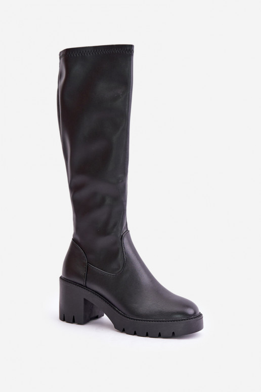 Schwarze kniehohe Stiefel aus Kunstleder mit Absatz Vinceza 58332