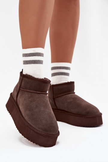 Damen Schneestiefel aus Kunstveloursleder mit Plattform Vinceza 97962 in Schokoladenfarbe 2