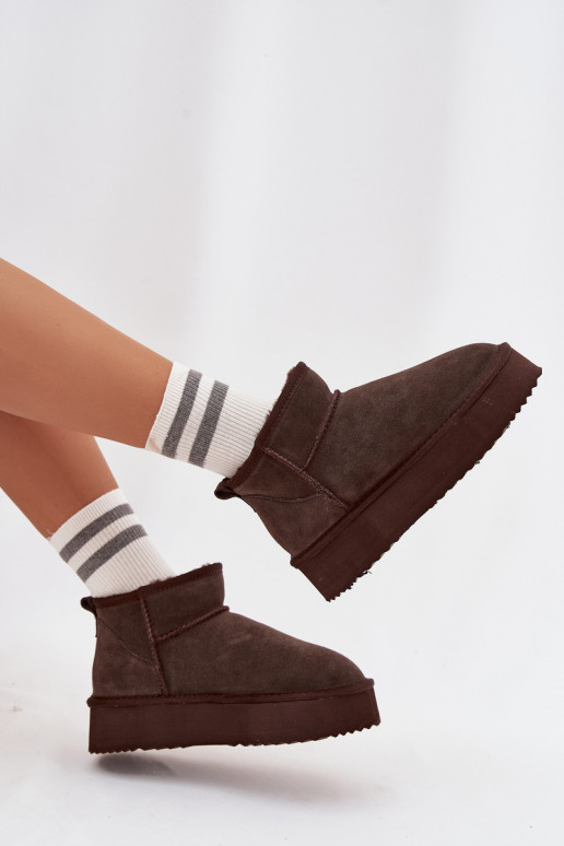 Damen Schneestiefel aus Kunstveloursleder mit Plattform Vinceza 97962 in Schokoladenfarbe