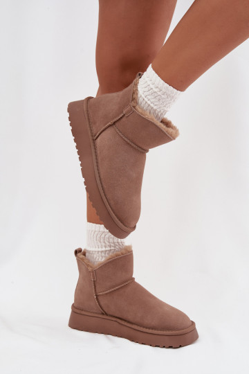 Sandfarbene Schneestiefel aus Kunstveloursleder mit Isolierung und Fellfutter Vinceza 97961