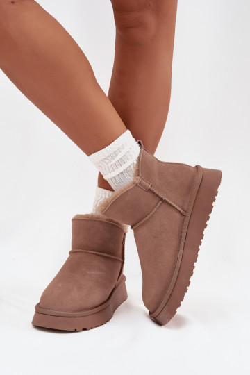 Sandfarbene Schneestiefel aus Kunstveloursleder mit Isolierung und Fellfutter Vinceza 97961 2