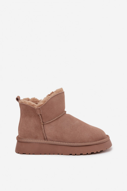 Sandfarbene Schneestiefel aus Kunstveloursleder mit Isolierung und Fellfutter Vinceza 97961