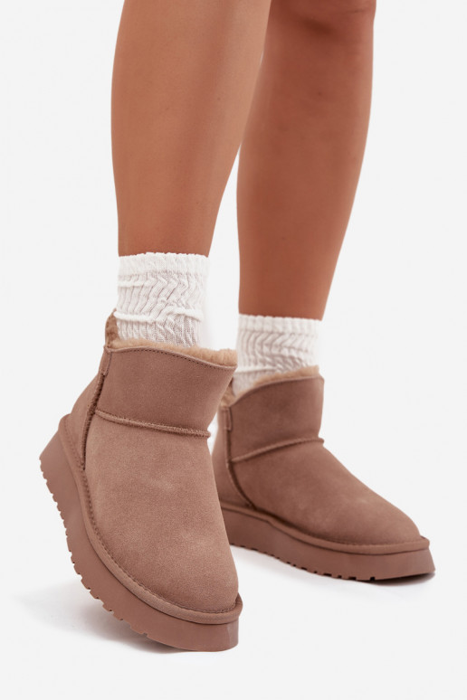 Sandfarbene Schneestiefel aus Kunstveloursleder mit Isolierung und Fellfutter Vinceza 97961