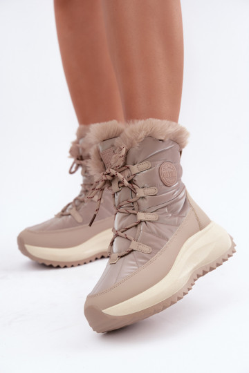 Sandfarbene Schneestiefel mit Plattform und Fell Big Star UU274221 2