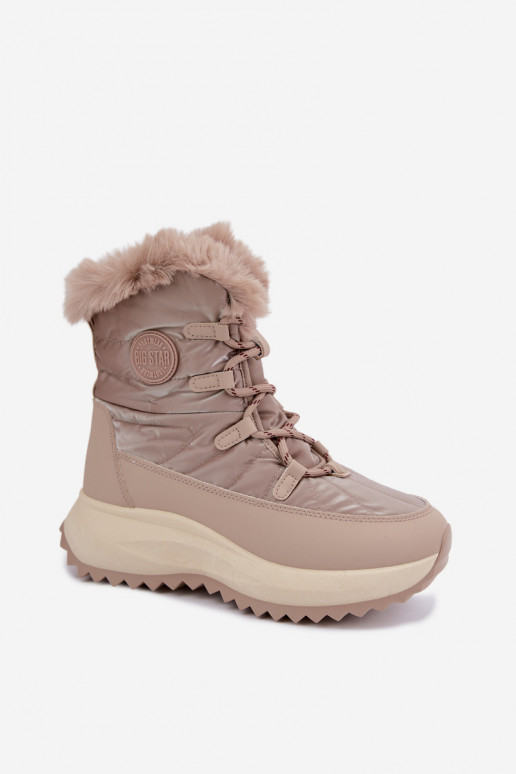 Sandfarbene Schneestiefel mit Plattform und Fell Big Star UU274221