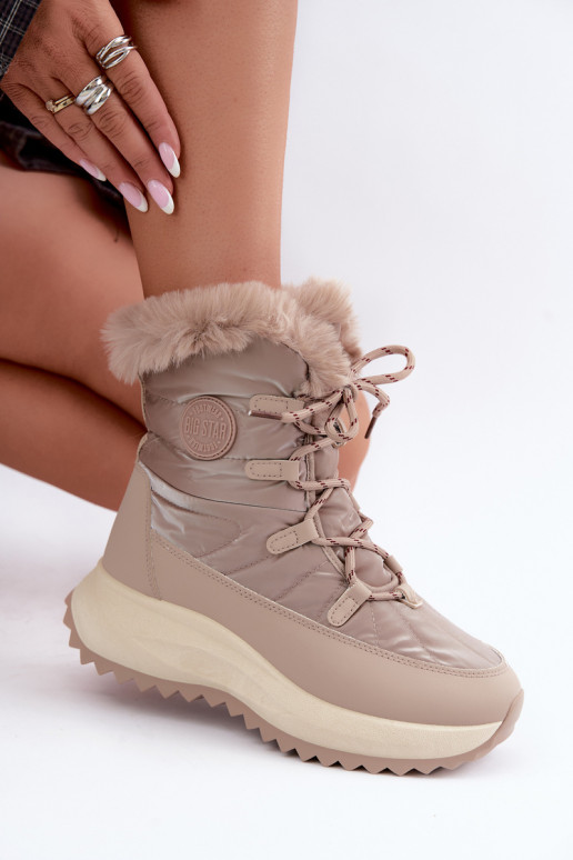 Sandfarbene Schneestiefel mit Plattform und Fell Big Star UU274221